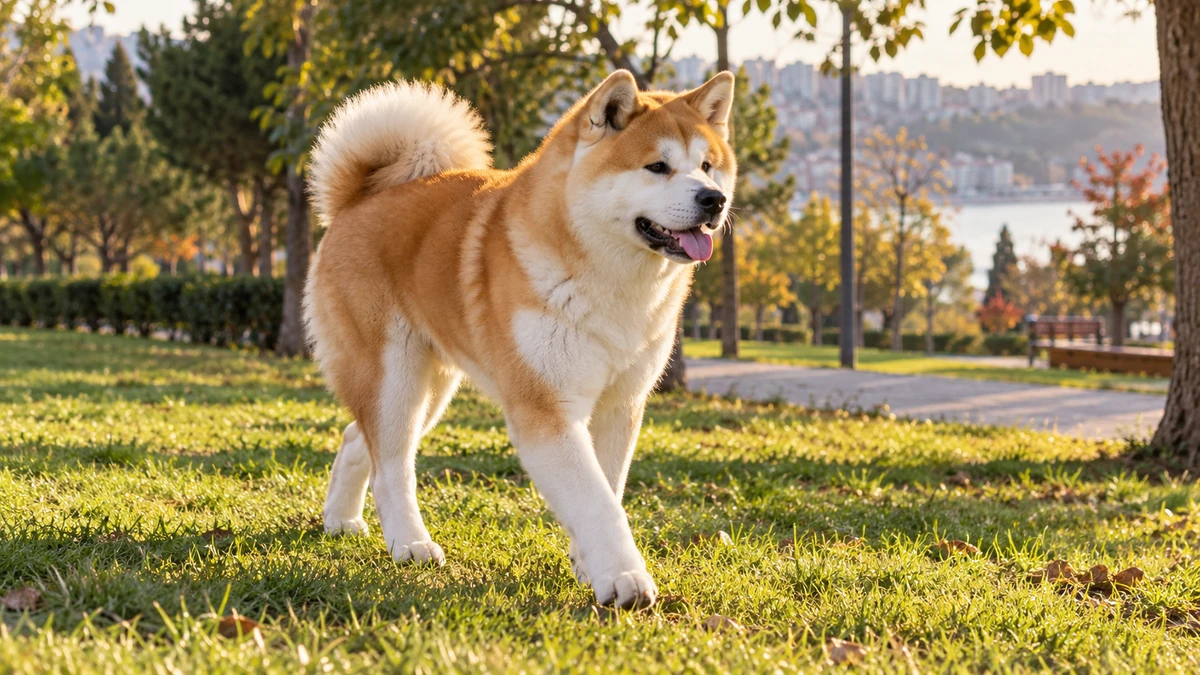 Akita Inu köpek — sarı-kızıl + beyaz maske (klasik) renk