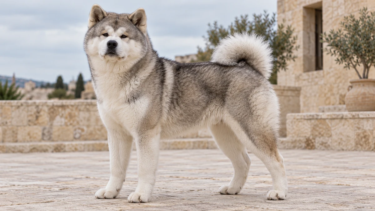 Akita Inu köpek — gri-gümüş renk