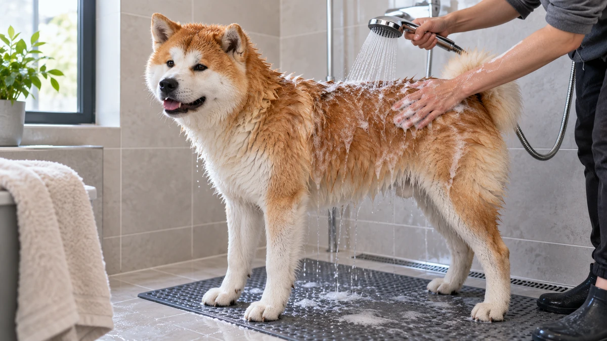 Akita Inu köpek — banyo ve temizlik