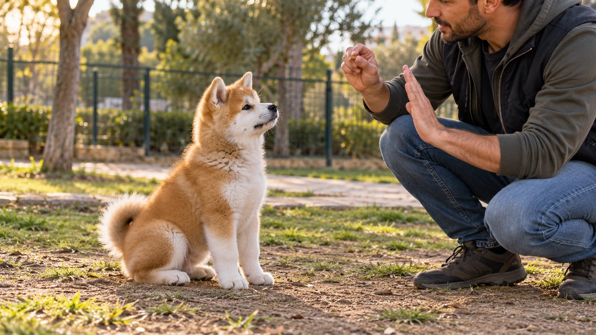 Akita Inu yavru köpek — komut ve eğitim